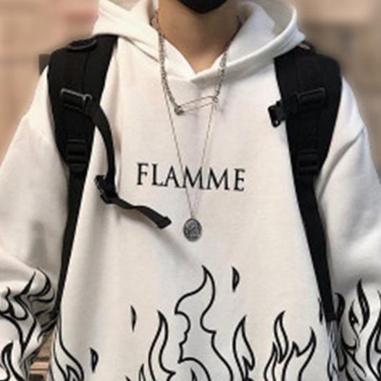 Hanorac Bărbați Toamnă Imprimeu Flacără Glugă Mâneci Lungi Moale Călduros Larg Stil Hip Hop Hanorac de Iarnă pentru Școală