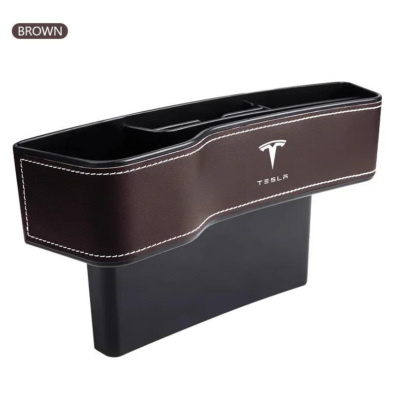 Autoaufkleber 2025 Neu Tesla Autositz-Spalt-Organizer PU-Leder-Tasche Auto-Aufbewahrungs-Organizer Für Tesla Model 3 Model X Y Style Road