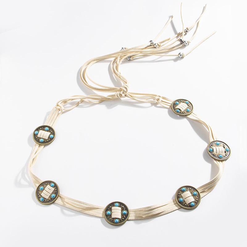 Nowy Styl Zachodni Koraliki Vintage Akcesoria Pasek Okrągły Boho Turkusowy Damski Sznurek na Talię