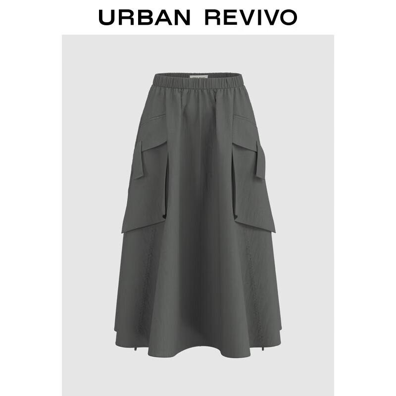UR 2025 Autumn Women s Workwear A-Line Midi Skirt with Pockets XS
