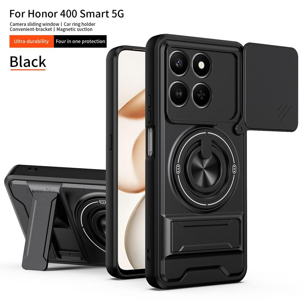 Armor Case For Honor 400 Smart 5G Case Shockproof Slide Lens Protector Phone Cover For Honor 400 Smart Case Fundas With Ring