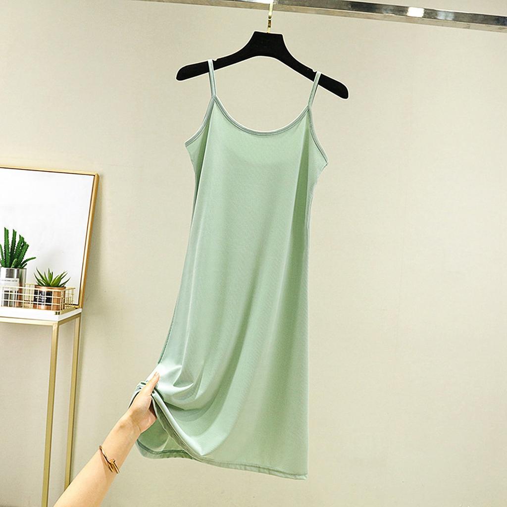 Women's Loose Casual Nightgown With Camisole And Short Solid Color Bottom Dress Underneath