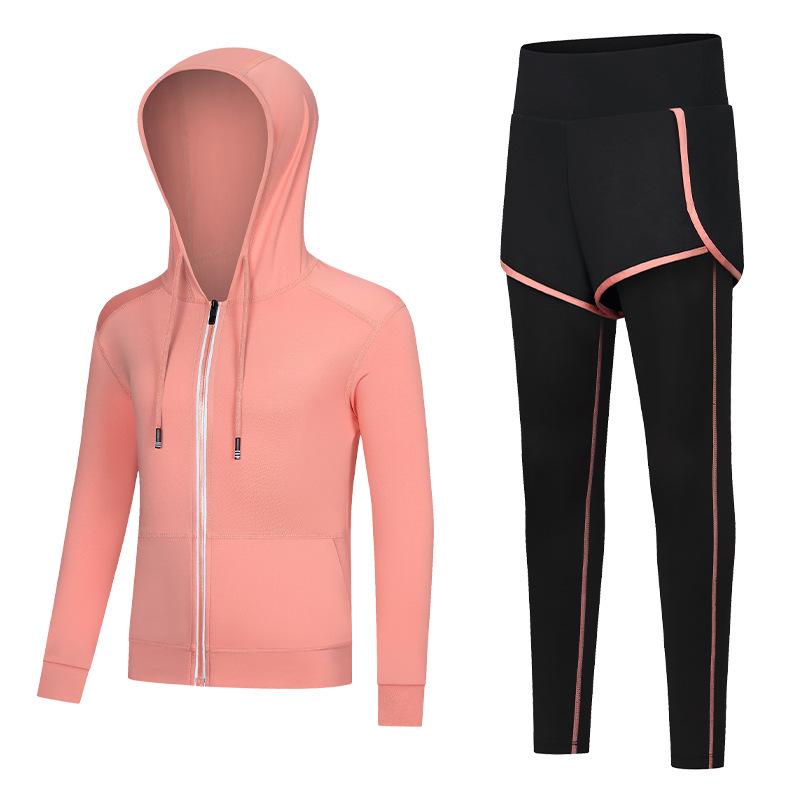 Kids' Quick-Dry Long Sleeve Hooded Yoga Set for Girls - Medium & Large Sizes, Autumn/Winter