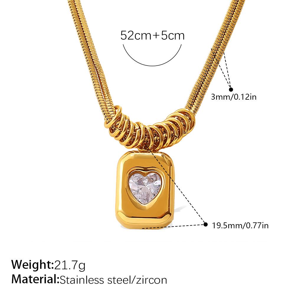 

Rhinestone Peach Heart Snake Bone Chain Necklace: Women s Double-Layer Stainless Steel Jewelry with High-End Luxury Design