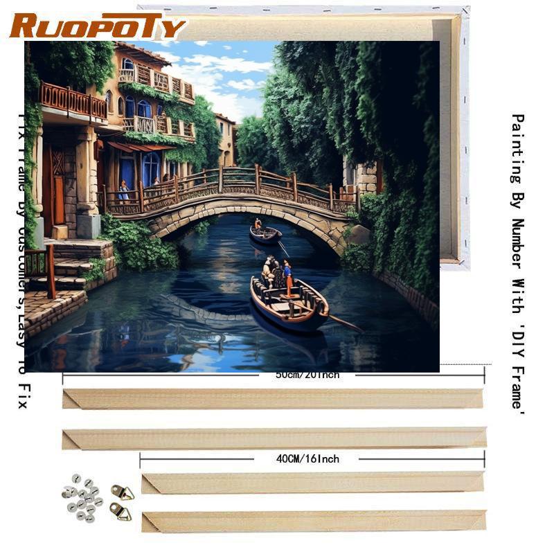 Kits de pintura por números con marco, paisaje de ciudad, pintura artesanal por lienzo con números, pintura para dibujar para decoración del hogar, 40x50cm