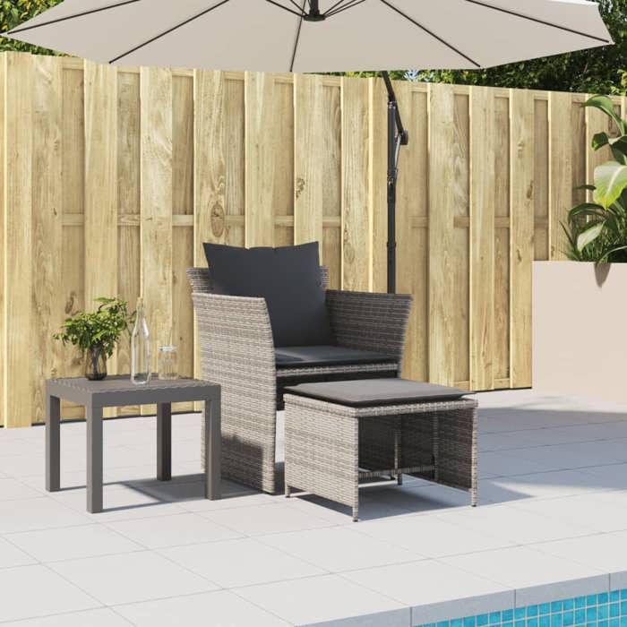 VidaXL Chaise de jardin avec tabouret gris résine tressée, siège de jardin, siège d'extérieur, chaise d'extérieur, chaise de 368618