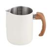 304 Stainless Steel Coffee Milk Frothing Pitcher Jug with Wood Grain Handle Spout Cappuccino Coffee Kitchen Cafe Accessories