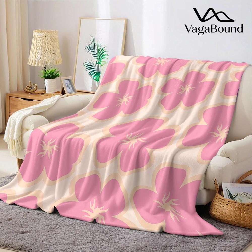 Blush Floral Stamp Flannel Blanket Warm Soft Halloween Christmas Couch Warm Cozy Decorative Decor Gift for All Season