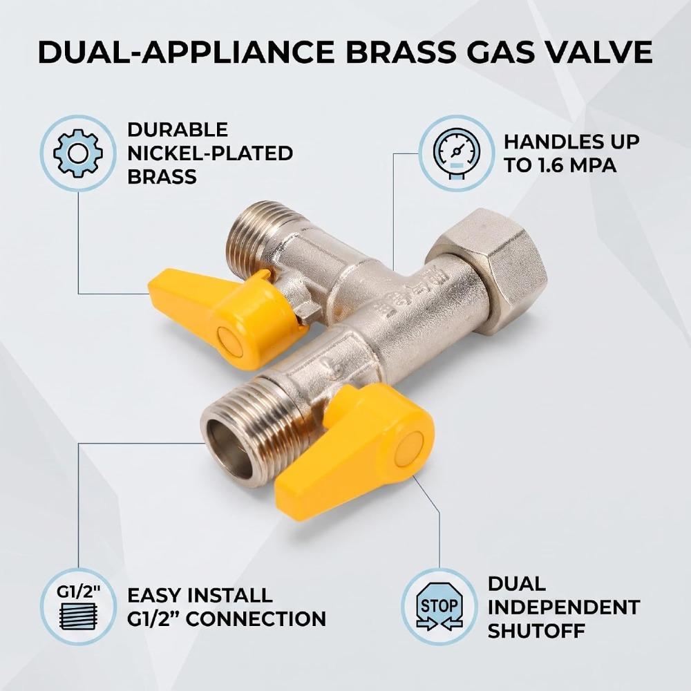 G1/2 Thread Gas Valve T Type Gas Equipment Accessories Durable 3 Way Valve For Plumbing System