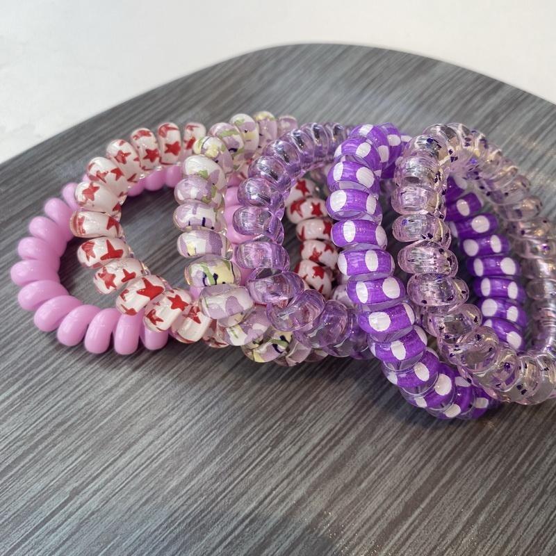 6pcs/set Women Telephone Wire Hair Bands Girls Star Printing Spiral Cord Hair Tie Elastic Scrunchies  Hair Rope Gum Accessories