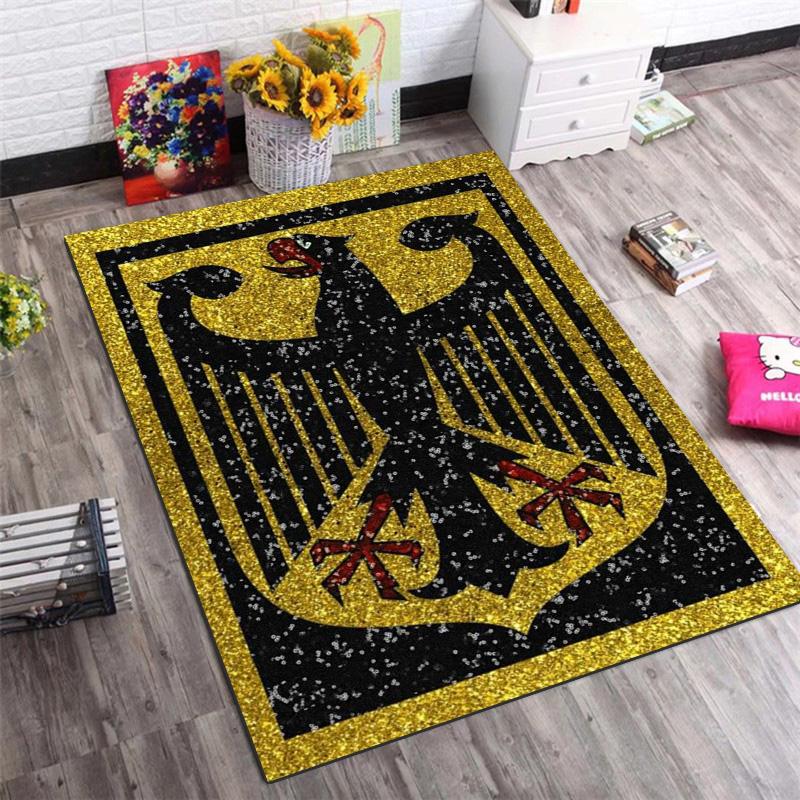 Golden Glitter German Eagle Print Rug Non Slip Floor Mat for Living Room Bedroom Home Decor