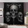 2pcs, 2D flat Window Treatment Curtains Gothic Triple Skull Versatile Polyester,Without Electricity Family Party Decoration