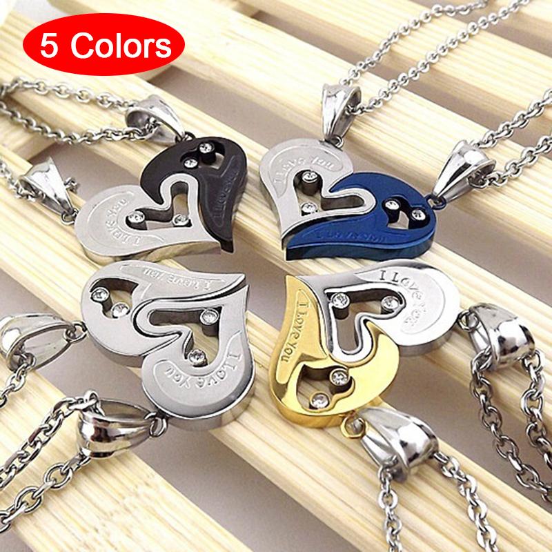 1Pair Couple Iron Chain Heart Love Necklaces Trendy Paired Suspension Pendants