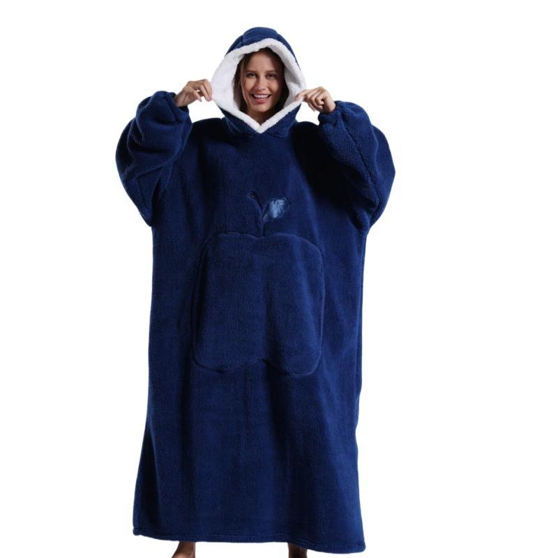 Zimowy Sweter z Kapturem Koc do Noszenia Unisex Oversize Koc z Rękawami Duża Kieszeń Ciepły Przytulny Miękki Koc Koc dla Dorosłych do Telewizji