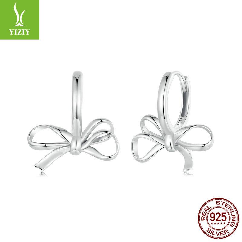 Simple Romantic Bow Plain Silver Ear Buckle, Sweet Girlish S925 Sterling Silver Earrings Earrings