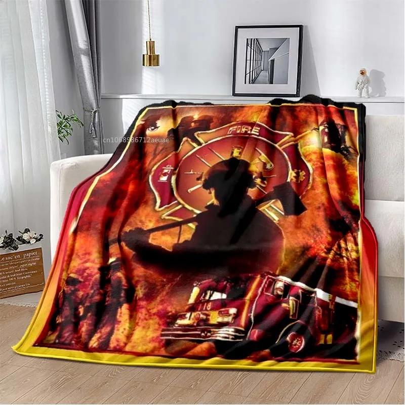 Firefighters Flannel Blanket God Bless Firefighters with Angle Wings Art Lightweight Warm Plush Kids Adults Birthday Dream Gifts