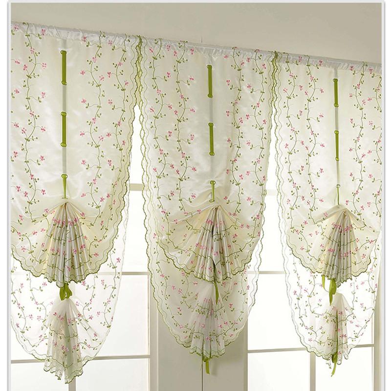 1 Pcs Window Kitchen Bathroom Lifting Roll Up Rome Curtain Screen Embroidered