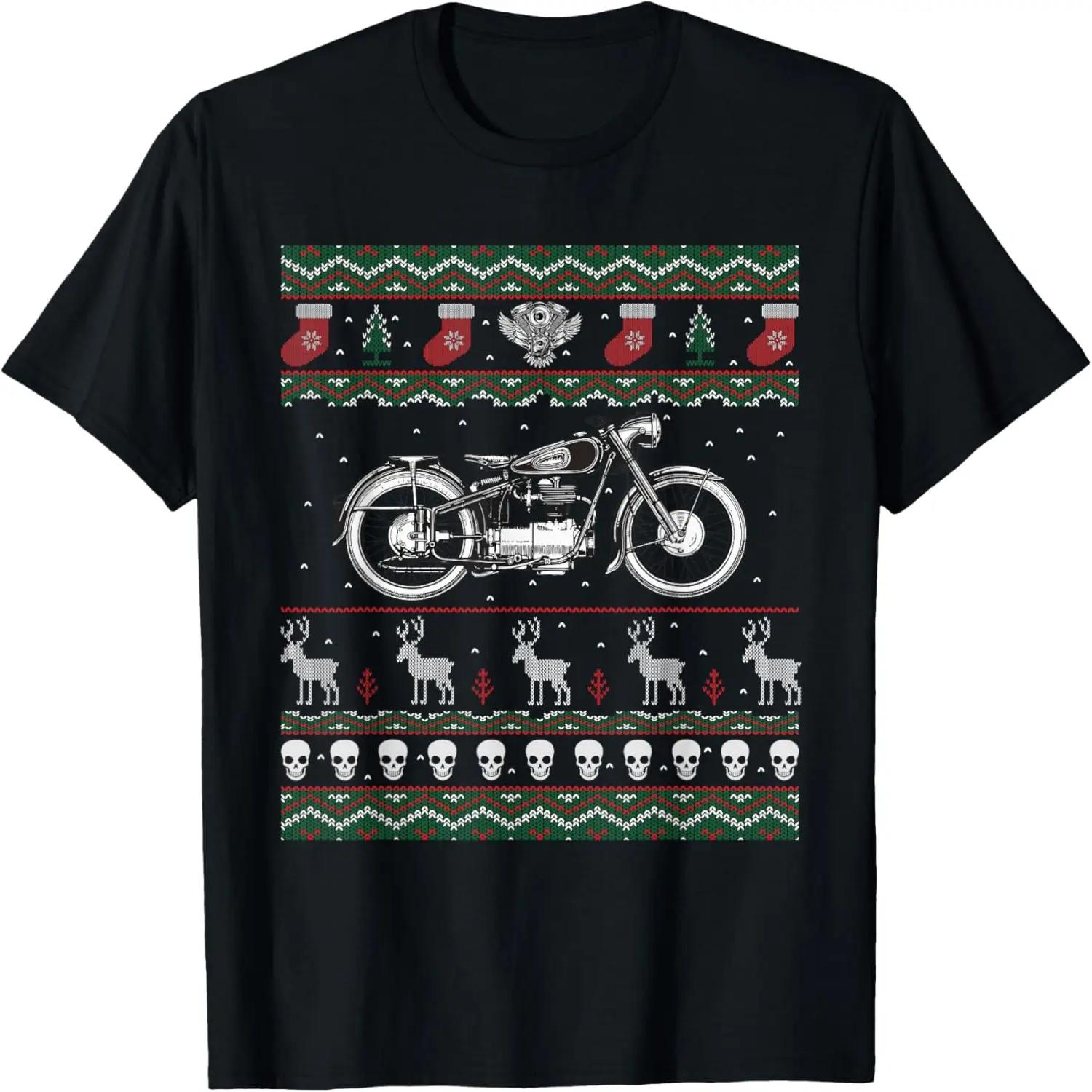 Retro Vintage Motorcycle _ Ugly Christmas Sweater T-Shirt S чёрный
