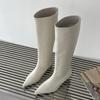 Hochwertige Weiche Leder Spitze Zehenspitze Kniehohe Stiefel Damen Gemütlich Zum Hineinschlüpfen Niedrige Absätze Frühling Herbst Damen Schuhe
