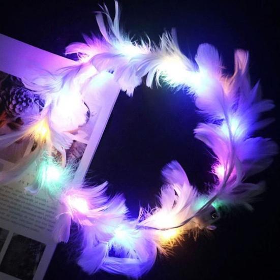LED-Kranz Imitation Gänsefeder Dekor Bunt Leuchtend Leicht Winkel Krone Stirnband Damen
