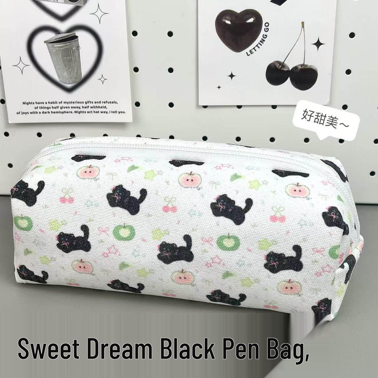 Sweet Dream Black Cat Pencil Case: Cute, Stylish, and Large-Capacity Stationery Storage Bag for Students. One Sweet Dream Black Cat Pencil Case