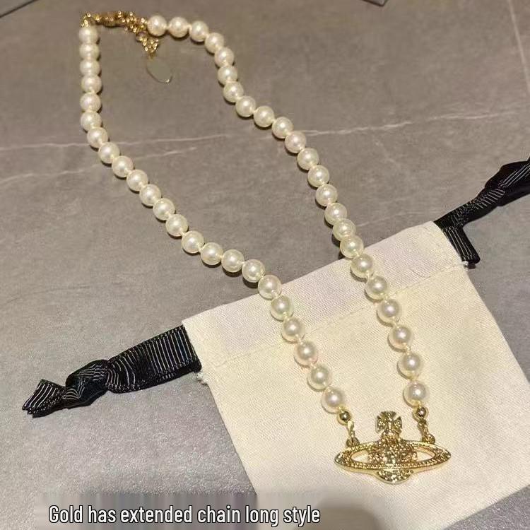 Empress Dowager Saturn Pearl Necklace: Fashionable Retro Light Luxury Clavicle Chain