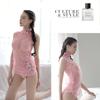 Sexy Erotic Lingerie  See-through Girl Nightclub Outfit Transparent Sheer Crotchless Easy-to-remove Cheongsam Uniform Temptat