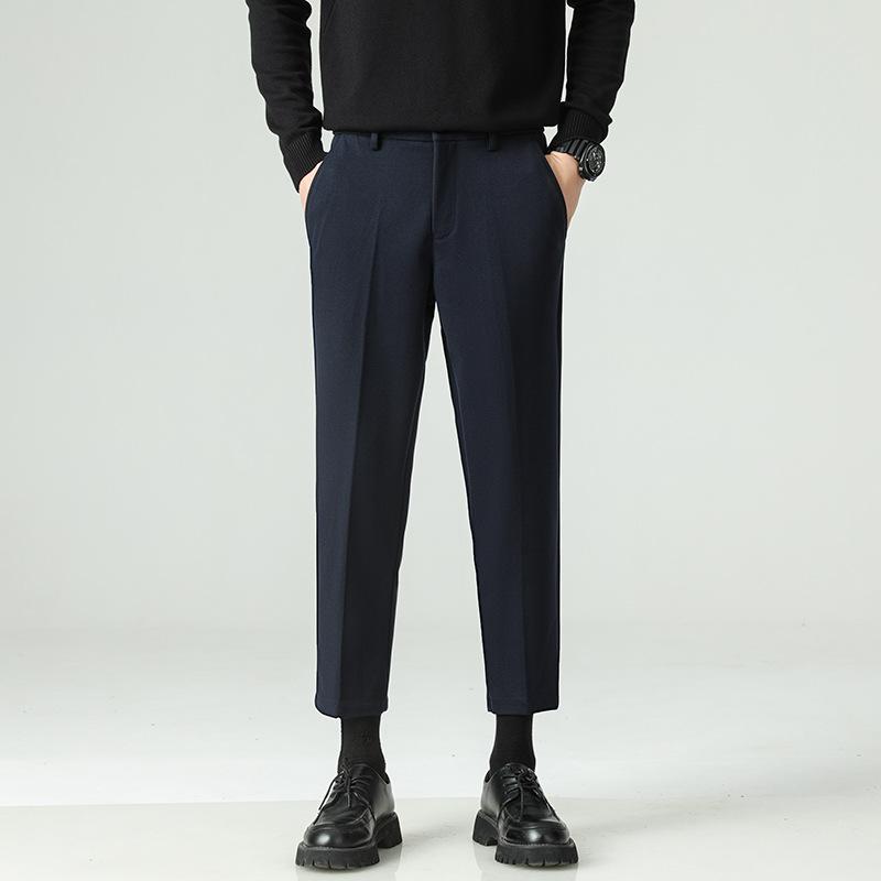 Autumn and Winter New Velvet Thickened Men's Drape Black Pants Small Trousers Men's Slim Straight Casual Pants