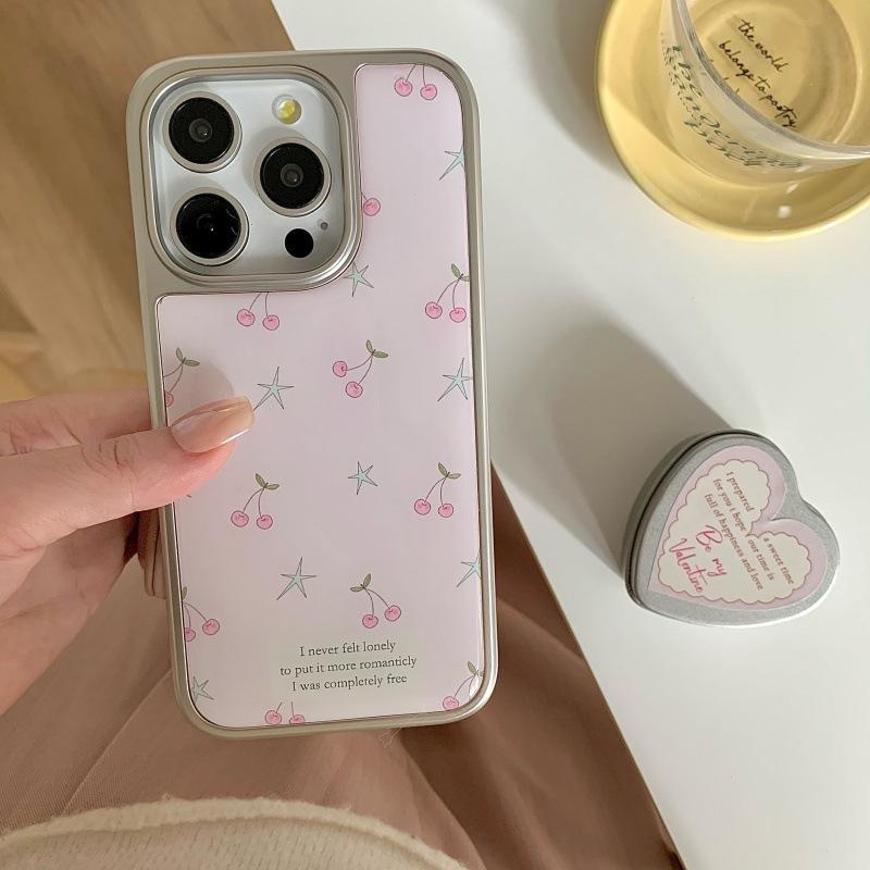 Pink cherry star girly style suitable for iPhone 17 Pro Max, Apple 16 phone case, 15 resin, 14 electroplated