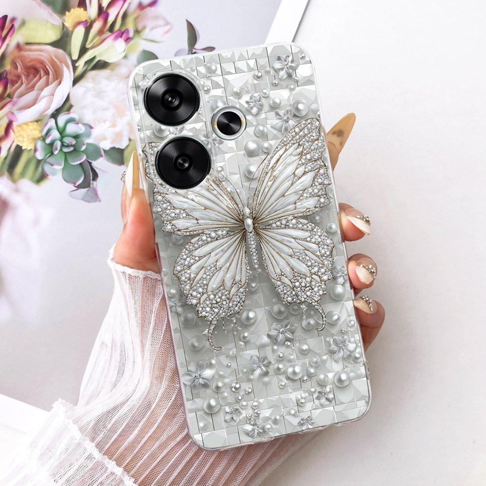 For Xiaomi Turbo 3 / Note 13 Turbo / Poco F6 Phone Case Bow Pattern Colorful Butterfly Flower Cover Soft Clear Silicone Casing