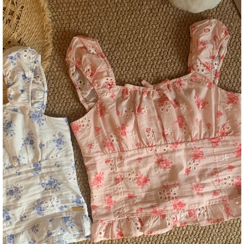 

Экспортный топ для девочки Французские лепестки со сладким цветочным принтом и рукавами-пузырями, контролируемый по талии, можно использовать как наряд для мамы и дочки!