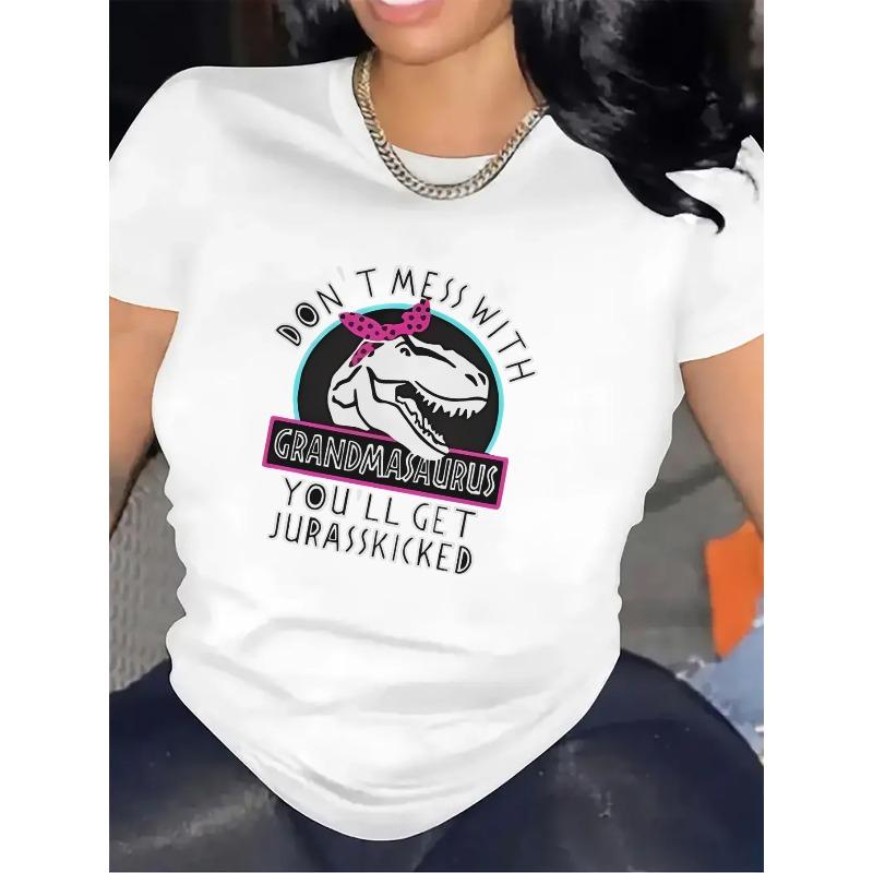 

Women s Dinosaur Graphic T-Shirt Black White Casual Short Sleeve Comfort Top S белый