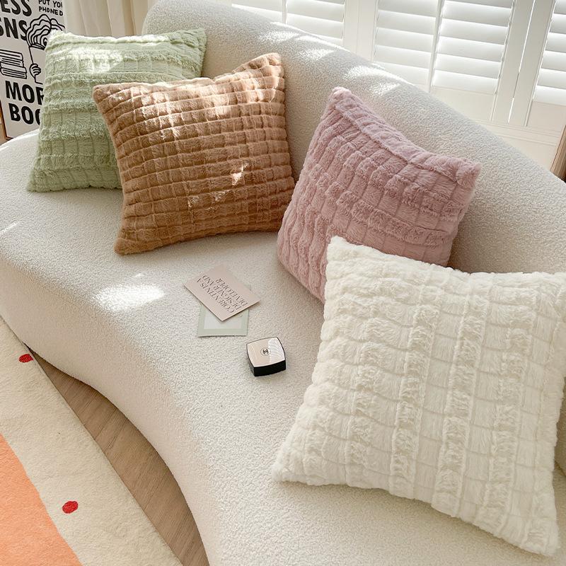 Thickened Skin-friendly Repellent Rabbit Hair Pillow Case In Autumn and Winter Living Room Sofa Cushion Square Cushion Bay Window Pillow B&B Hotel