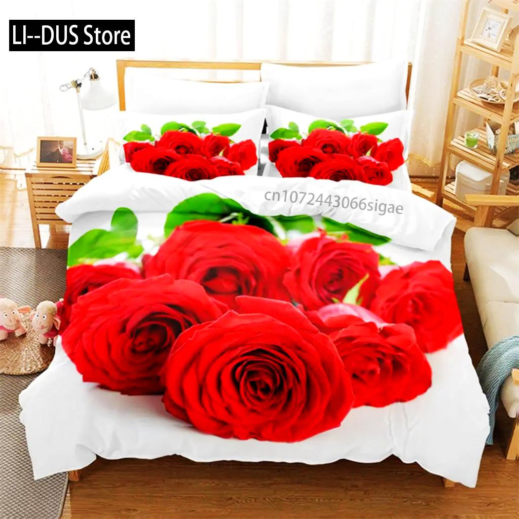 Red Flower Duvet Covers Set Full Size Rose Quilt Cover 240x220cm 260x240cm Bedding Sets 3pcs 2pcs King Queen Single Double Bed