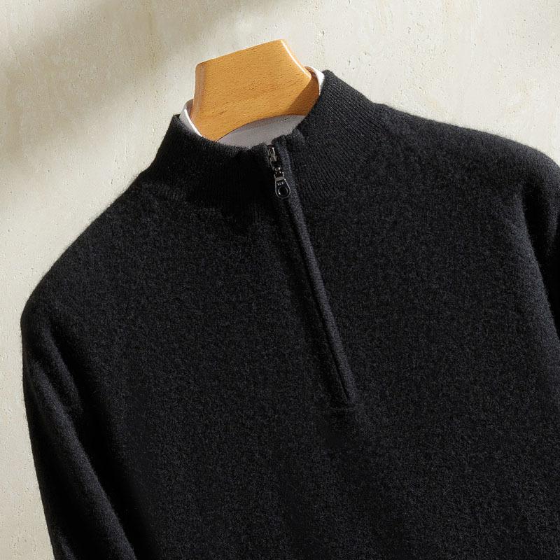100 Pure Cashmere Sweater Ragged Sleeves Half Zipper Half Turtleneck Knitted Sweater