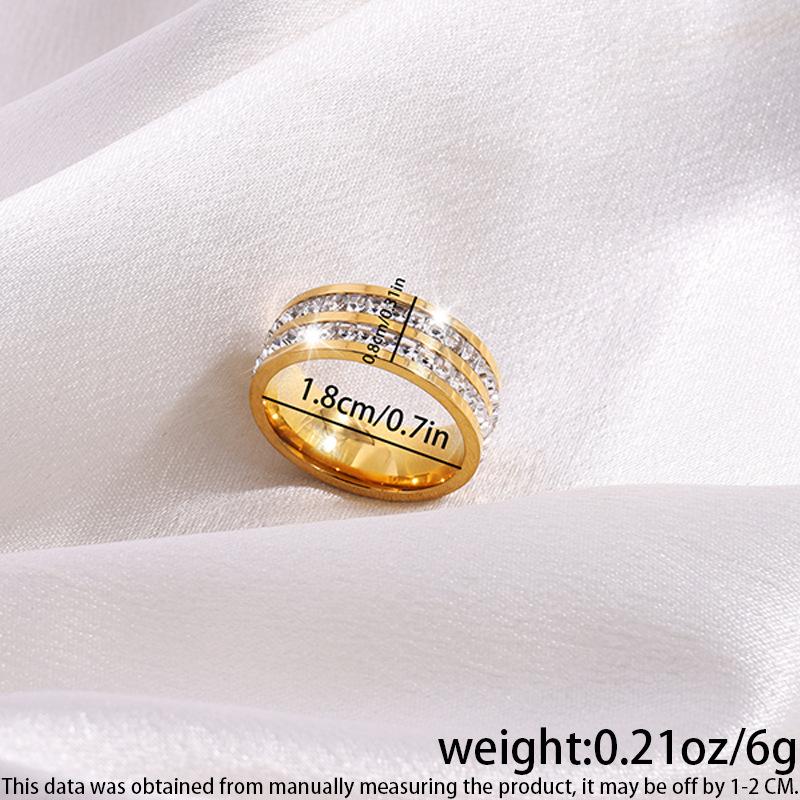 Stainless Steel Double-row Small Square-cut Diamond Ring - Fashionable and Luxurious Full-set Star End Ring for Women, Versatile Finger Ring