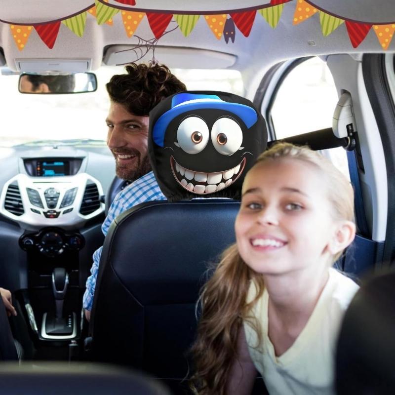 Whimsical Hat Wearing Cartoon Car Seat Headrest Protectors Strong Breathable Cartoon Headrest Covers for Long Trip