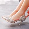 8 Cm Rhinestone Wedding Shoes, Thin Heel Pointed Sandals Hollow Two-piece Sandals Large-size Crystal Wedding Shoes for Women