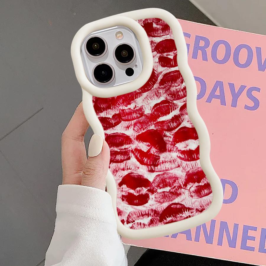 Retro And Sexy Red Lip Print Case for iPhone 11 13 12 17 Air 16 Pro Max 14 15 Plus XR 8 Soft Phone Cover