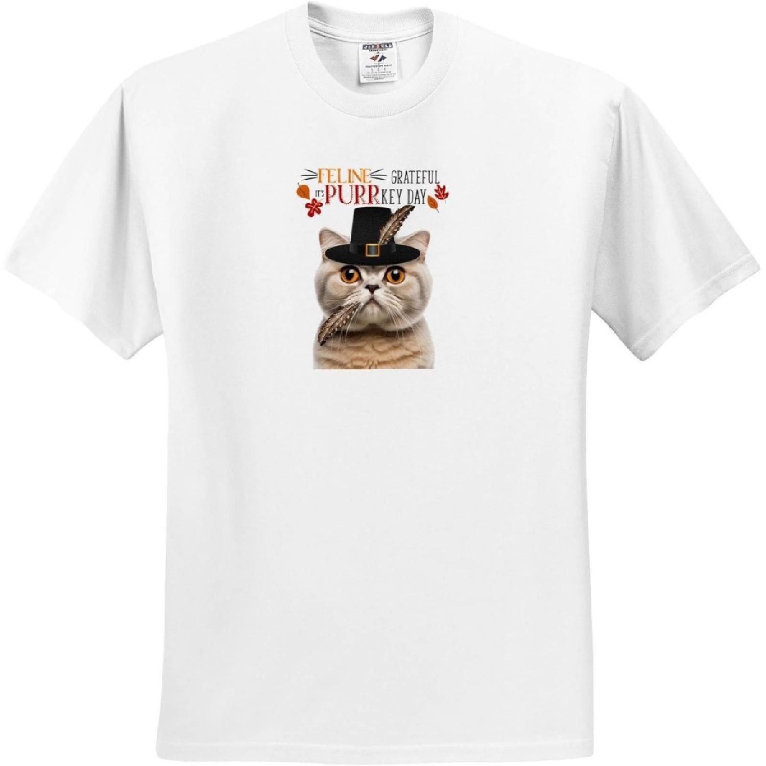 3dRose, Cream Colored Scottish Fold Cat with Cat Lover Turkey Day Humor, T-Shirt XXXXXL белый