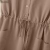 ZANZEA Abito Estivo Casual da Donna con Scollo a V a Maniche Corte Monocolore