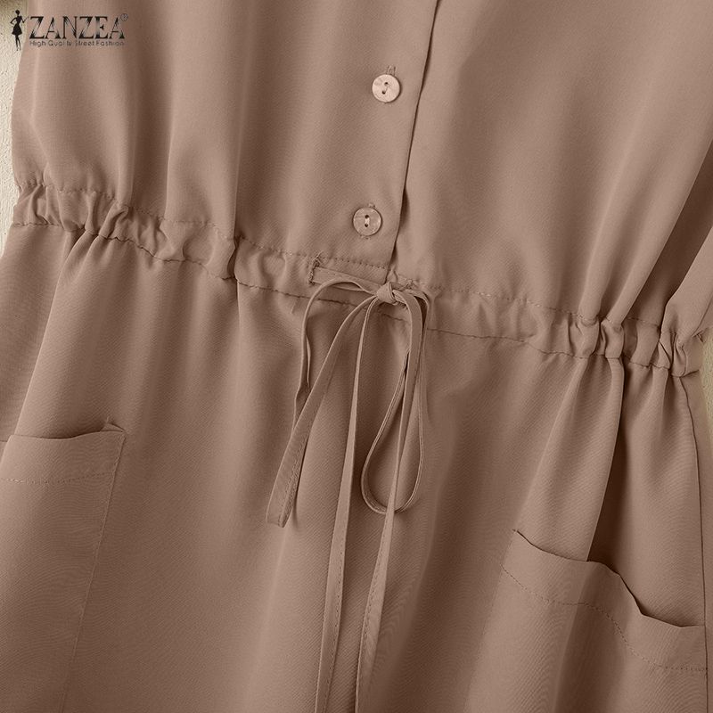 ZANZEA Abito Estivo Casual da Donna con Scollo a V a Maniche Corte Monocolore
