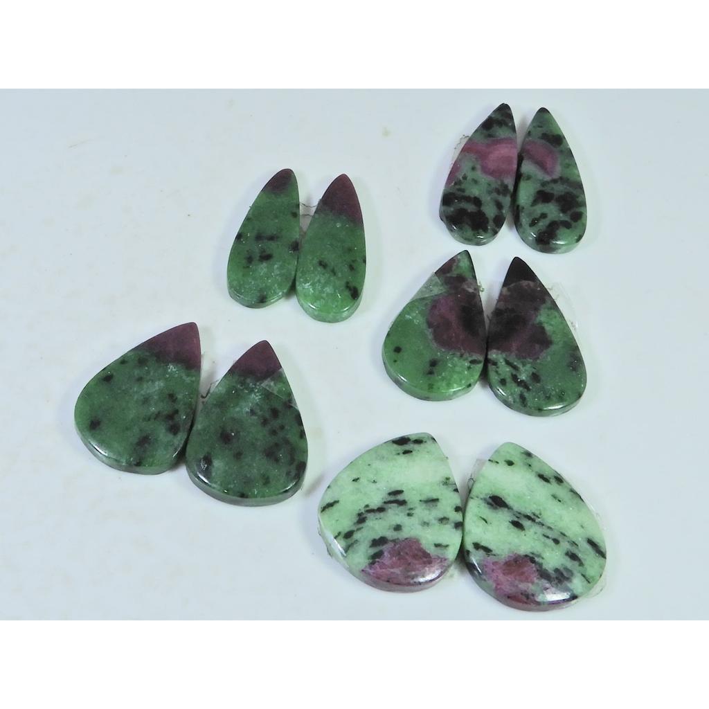 Natural Ruby Zoisite Matched Pair Pear Cabochon Loose Gemstone 05 Pair Lot C-2030