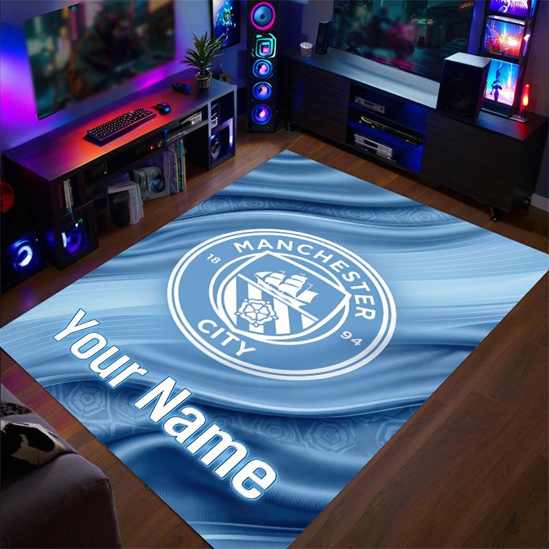 Covor de Catifea Cristal Imprimeu Manchester City Nume Personalizat Text Covor de Podea Decor Acasă