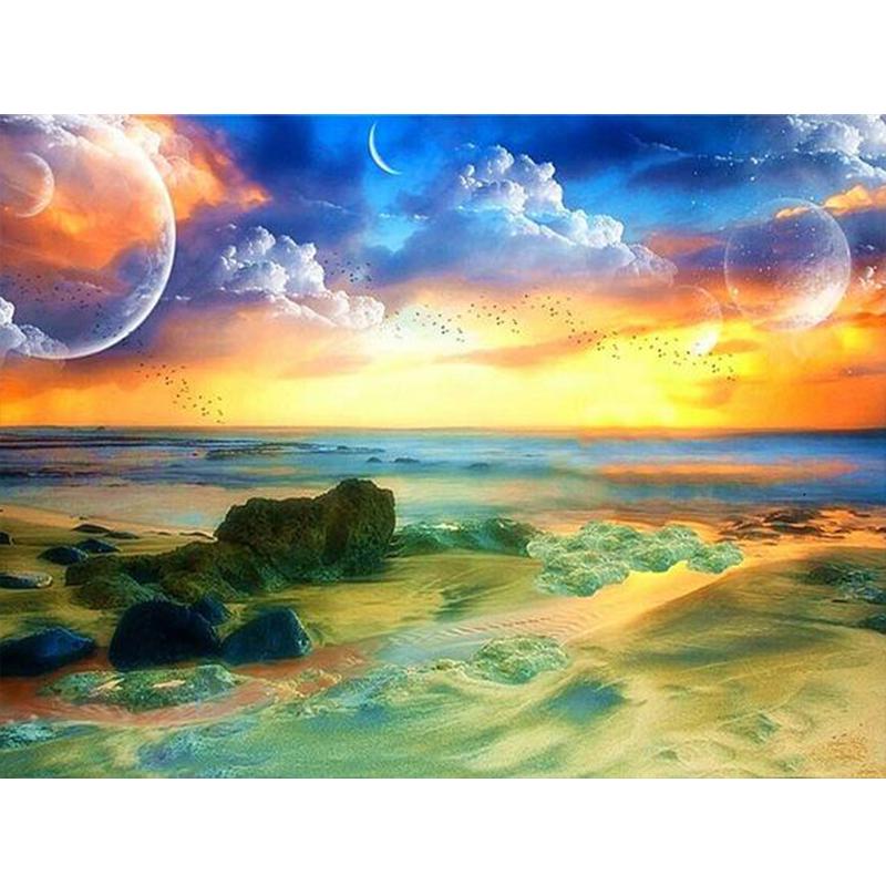 Full Round Square Diamond Painting Cross Stitch 5D DIY Diamond Embroidery Sea Scenery Rhinestone Pictures Home Decoration