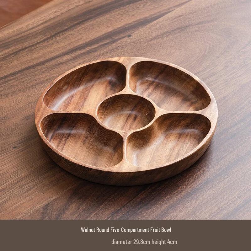 abay Walnut Wood 5-Compartment Serving Tray