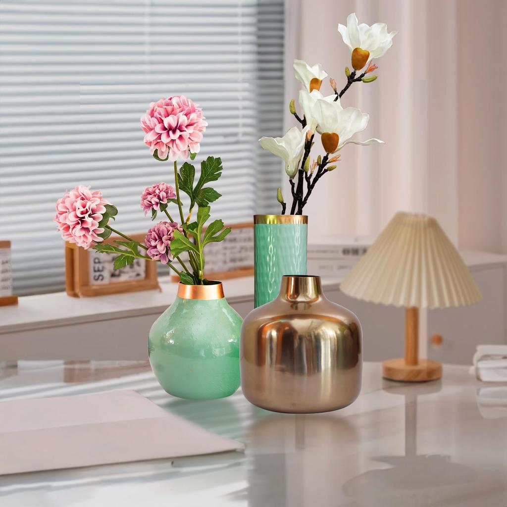 Unbreakable Metallic Aqua Green Flower Vase for Home Decor