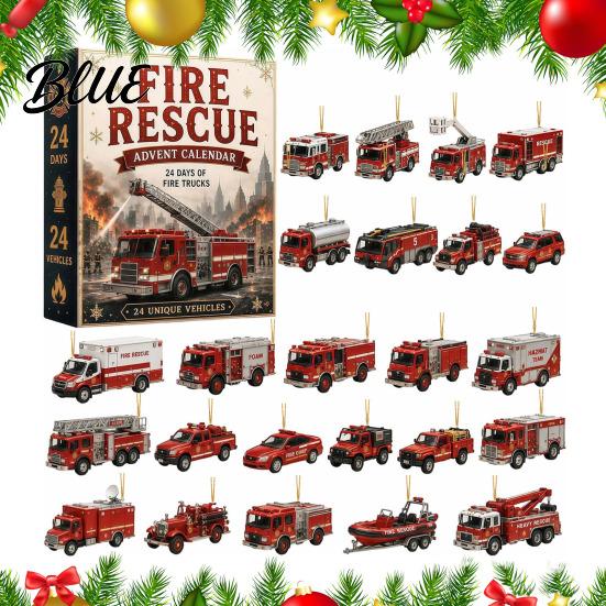 Vehicle Surprise Gift for Kids 24-Day Advent Calendar 2D Acrylic Trucks Vehicles Ornaments Novelty Theme Calendar Christmas Countdown Holiday