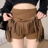 2025 Autumn/Winter Women's Retro Suede High-Waisted Tassel A-Line Mini Skirt