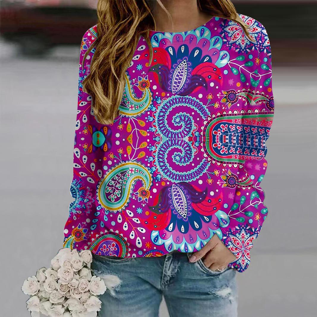 Осень-Осень женская мода O-образный вырез длинный рукав футболка свободная одежда — фото 5